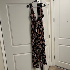 Diane Von Furstenberg Black and Pink Wide Leg Jumpsuit